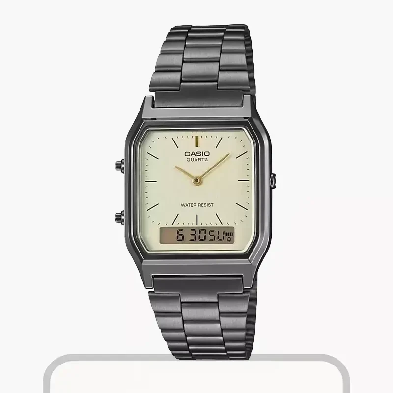 Casio Vintage Gray ion plated band Quartz Men's Watch- AQ-230GG-9A